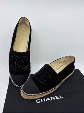 Chanel Velvet  Grosgrain CC Espadrilles